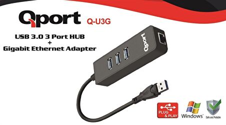 QPORT Q-U3G USB 3.0 ÇOKLAYICI/GIGABIT ADAPTÖR