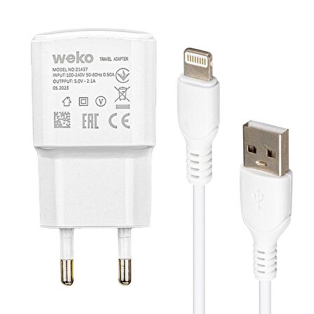 WEKO WK-21437 IP 2.1 AMPER ŞARJ BAŞLIK ADAPTÖRÜ + LIGHTNING KABLO (NO:3)