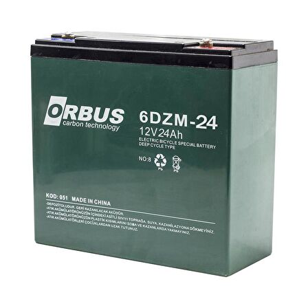 ORBUS 6DZM-24 12 VOLT - 24 AMPER ELEKTRİKLİ BİSİKLET AKÜSÜ (180 X 76 X 167 MM)