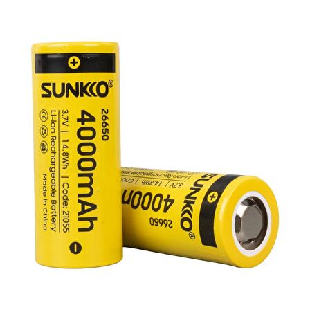 SUNKKO 3.7 VOLT 4000 MAH 26650 ŞARJ EDİLEBİLİR PİL (2Lİ PAKET FİYATI)