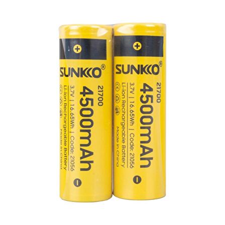 SUNKKO 3.7 VOLT 4500 MAH 21700 ŞARJ EDİLEBİLİR PİL (2Lİ PAKET FİYATI)