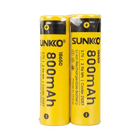 SUNKKO 3.7 VOLT 800 MAH 18650 ŞARJ EDİLEBİLİR PİL  (2Lİ PAKET FİYATI)