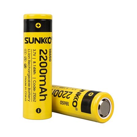 SUNKKO 3.7 VOLT 2200 MAH 18650 ŞARJ EDİLEBİLİR PİL (2Lİ PAKET FİYATI)