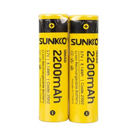 SUNKKO 3.7 VOLT 2200 MAH 18650 ŞARJ EDİLEBİLİR PİL (2Lİ PAKET FİYATI)