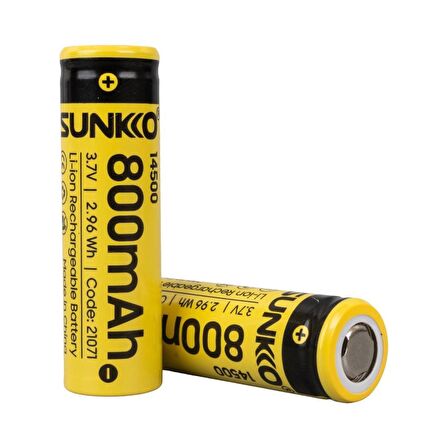 SUNKKO 3.7 VOLT 800 MAH 14500 ŞARJ EDİLEBİLİR PİL (2Lİ PAKET FİYATI)