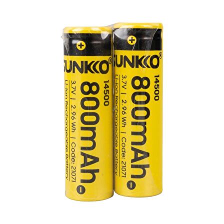 SUNKKO 3.7 VOLT 800 MAH 14500 ŞARJ EDİLEBİLİR PİL (2Lİ PAKET FİYATI)