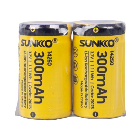 SUNKKO 3.7 VOLT 300 MAH 14250 ŞARJ EDİLEBİLİR PİL (2Lİ PAKET FİYATI)