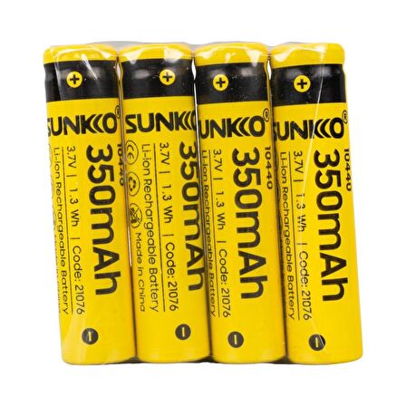 SUNKKO 3.7 VOLT 350 MAH 10440 ŞARJ EDİLEBİLİR PİL (4LÜ PAKET FİYATI)