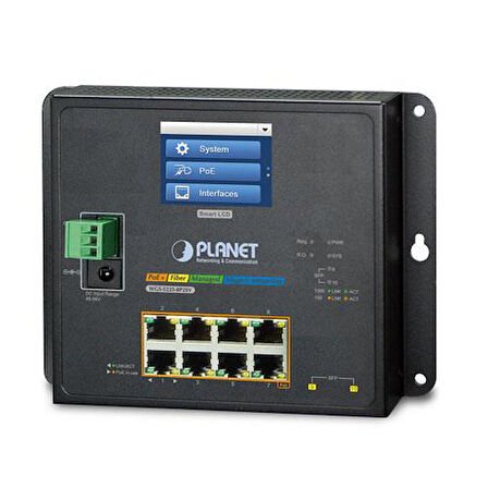 Endüstriyel Duvar Tip Yönetilebilir Switch (Industrial Wall-Mount Managed Switch)
8-Port 10/100/1000T IEEE 802.3at/af PoE+ Injector Port (Port başına 30.8 watt) (PoE Güç Bütçesi maks. 240 Watt)
2-Port 1000Base-SX/LX/BX SFP/mini-GBIC yu