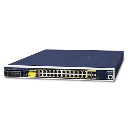 Endüstriyel Tip Yönetilebilir Ethernet Switch (Industrial Managed Ethernet Switch)
L3
24-Port 10/100/1000T 802.3at/af PoE+ (Port başına 36 watt) (PoE Güç Bütçesi maks. 440 watt)
4-Port Paylaşımlı 100/1000X SFP yuva (Port-21 i