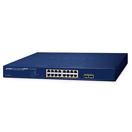 Layer 2 Web Smart Ethernet Switch
16-Port 10/100/1000T IEEE802.3af/at PoE+ port (Port başına 30.8 watt) (PoE Güç Bütçesi maks. 240 Watt)
2-Port 1000X SFP yuva
16-Port 10/100/1000T 802.3at PoE + 2-Port 1000X SFP Web Smart Ethe