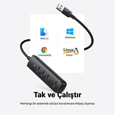 UGREEN USB 3.0 4-PORT HUB 0.25MT SİYAH 10915