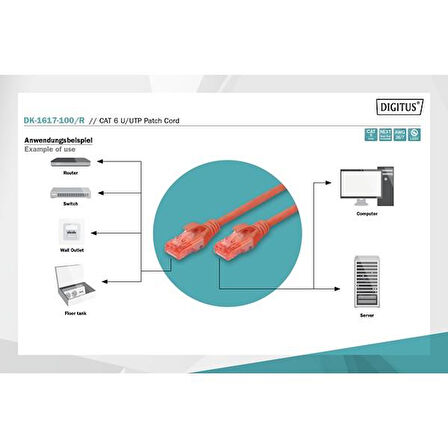 DIGITUS 10m CAT6 Utp DK-1617-100/R Kırmızı Patch Kablo