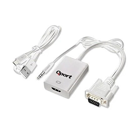 QPORT Q-VH 0.15metre VGA- HDMI Görüntü Adaptörü Beyaz Sesli 1080p