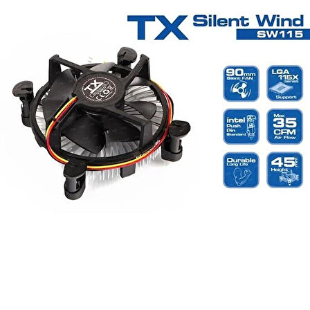 TX 90mm TXCCSW115 Hava Soğutmalı Intel İşlemci Fanı