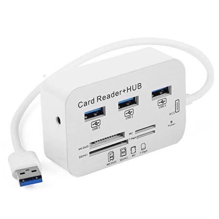 TX TXACUCR340 3port USB 3.0 Kart Okuyucu Beyaz USB Çoklayıcı Hub