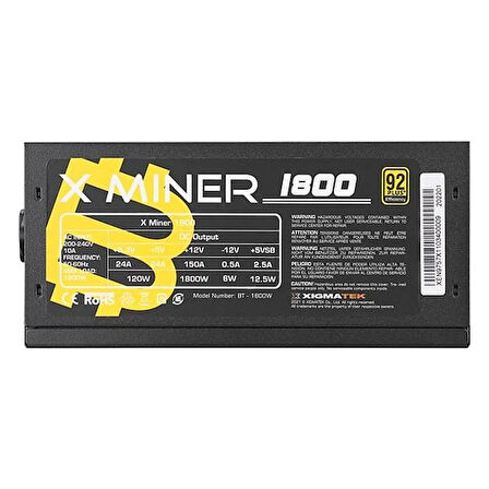 XIGMATEK 1800W 92  MINER BT-1800W EN9757 X 14CM FANLI MINING POWER SUPPLY