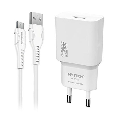 Hytech HY-XT50M 12W 5V 2.4A Micro USB Kablolu Beyaz Kablo + Ev Şarj Adaptör