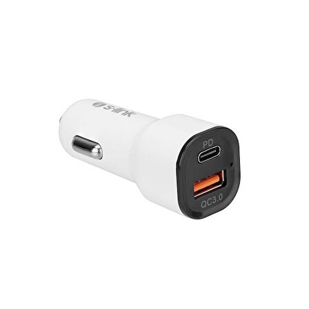 S-link SL-EC35PD 36W PD 3.0 Lightning PD Kablo 3.4A Hızlı Şarj PD 18W + USB QC3.0 Beyaz Araç Şarj Cihazı