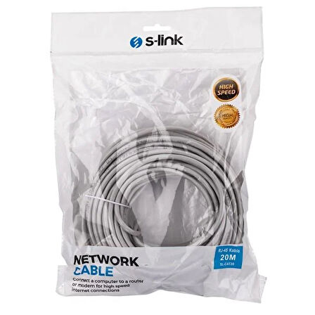 S-link SL-CAT20 20m RJ-45 Gri Cat5 Patch Kablo