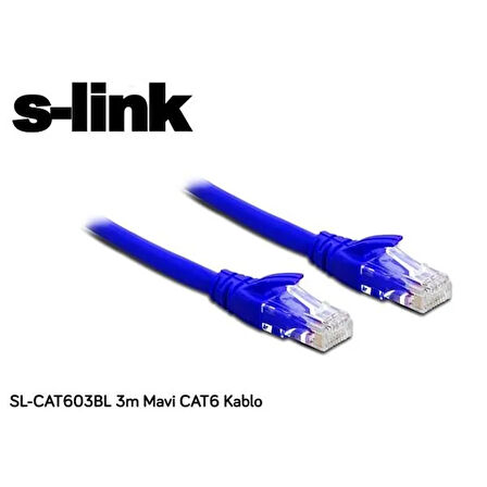 S-link SL-CAT603BL 3m Mavi CAT6 Patch Kablo