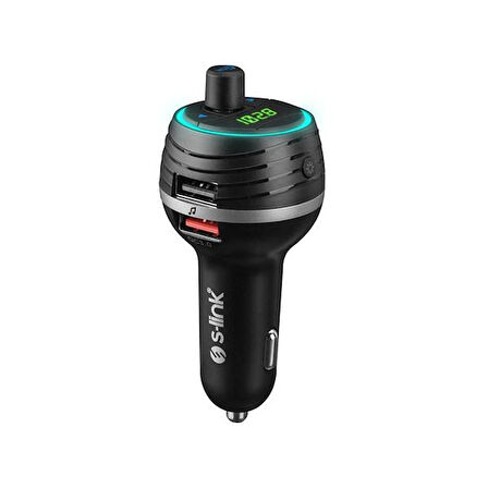 S-link SL-BT403 Rainbow Bluetooth V5.0 Led Ekran Tf Kart 64G(Max) Çift USB QC3.0+5V/2.4A Hızlı Şarjlı Fm Transmitter