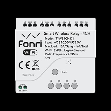 Fonri Wf3-Tm4-0201-01 Wıfı Kablosuz Akıllı Kablosuz Röle - 4 Kanal