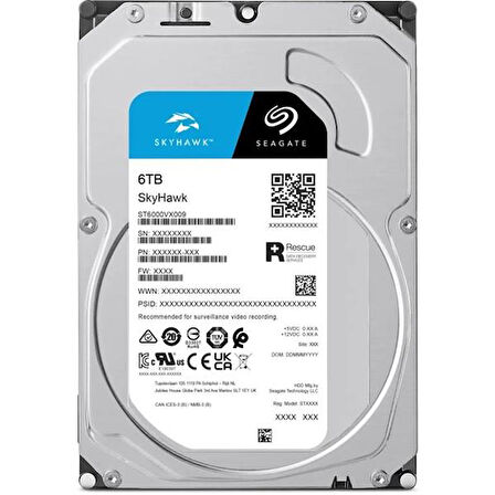 SEAGATE 3.5" 6TB SKYHAWK ST6000VX009 5900 RPM 256MB SATA-3 Güvenlik Diski