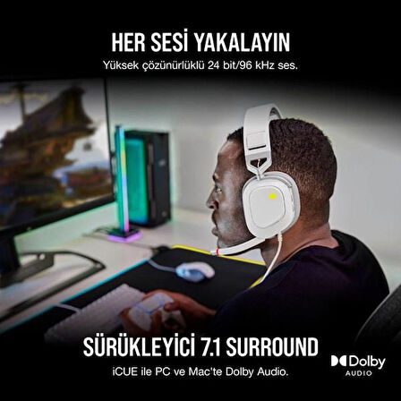 CORSAIR CA-9011238-Eu HS80 RGB Kablolu Oyuncu Kulaklığı - Beyaz