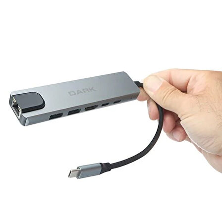 DARK DK-AC-U31X47 Type-C to Ethernet / HDMI / USB 3.0 - USB 2.0 / USB-C PD 100W Macbook Pro/Air & Notebook/Ultrabook için Port Çoklayıcı HUB