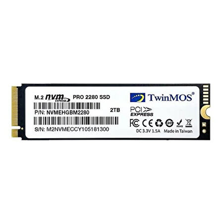 TWINMOS 2TB NVMe2TB2280AP 3500- 3080MB/s M2 PCIe NVMe Gen3 Disk