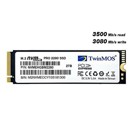 TWINMOS 2TB NVMe2TB2280AP 3500- 3080MB/s M2 PCIe NVMe Gen3 Disk