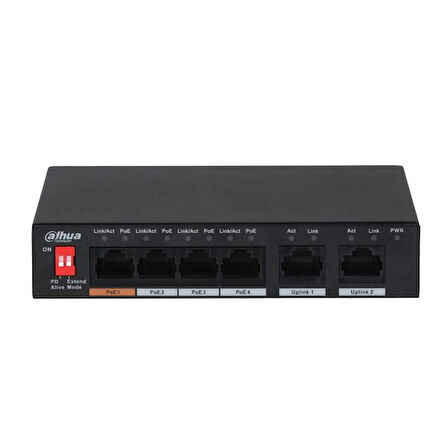 DAHUA 6port 60w 4port PoE PFS3006-4ET-60-V2 10/100 2X-UPLINK Yönetilemez Switch
