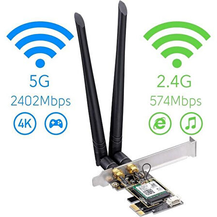 CUDY WE3000 AX5400 Wi-Fi 6E Bluetooth 5.3 PCI-E Kablosuz Ağ Adaptörü