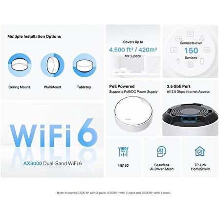 TP-LINK DECO X50-POE-2 AX3000 PoE'li Tüm Ev Mesh WiFi-6 Router 2-li paket