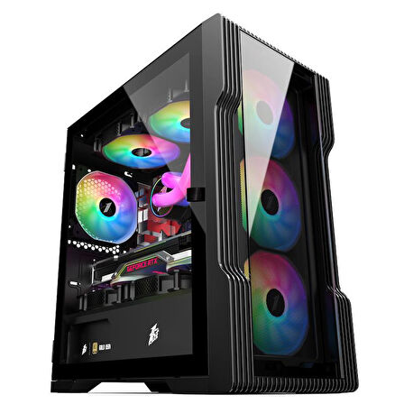 1ST PLAYER TRILOBITE T3-G SİYAH 600W 80+ RAINBOW 4X12CM FAN TEMPERLİ CAM USB 3.0 M-ATX KASA