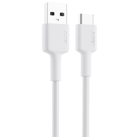 AUKEY CB-CD30-WH NAYLON ÖRGÜLÜ USB-A TYPE-C ŞARJ KABLOSU 0.9MT