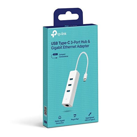 TP-LINK UE330C USB Type-C 3-Port Hub ve Gigabit Ethernet Adaptörü