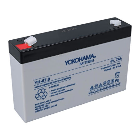 YOKOHAMA YH-67.0 6 VOLT - 7 AMPER KURU AKÜ (150 X 30 X 94 MM)