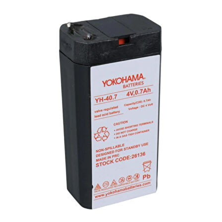 YOKOHAMA YH-40.7 4 VOLT - 0.7 AMPER KURU AKÜ (34X22X64 MM)