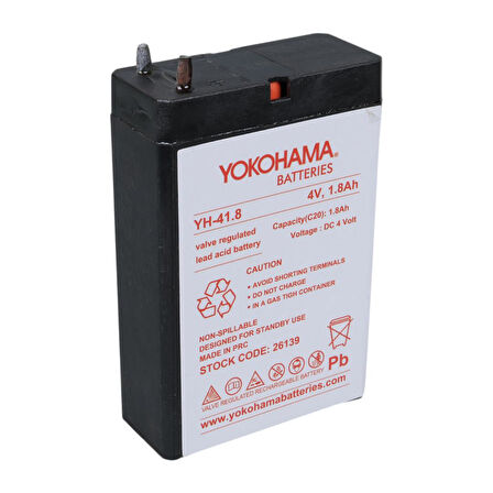 YOKOHAMA YH-41.8 4 VOLT - 1.8 AMPER KURU AKÜ (50 X 76 X 22 MM)