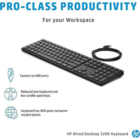 HP 320K 9SR37AA Kablolu Türkçe USB Klavye Siyah