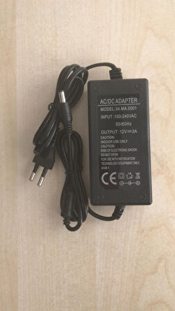 POWERMASTER 34.MA.0001 12 VOLT - 3 AMPER 5.5*2.5 UÇLU PLASTİK KASA MASAÜSTÜ ADAPTÖR