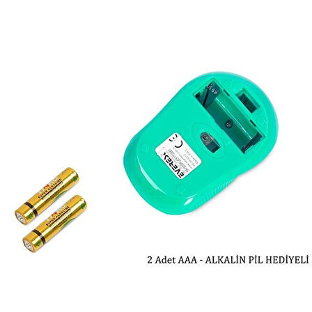 Everest SM-300 Usb Yeşil 4D Optik Süper Sessiz Alkalin Pil Kablosuz Mouse