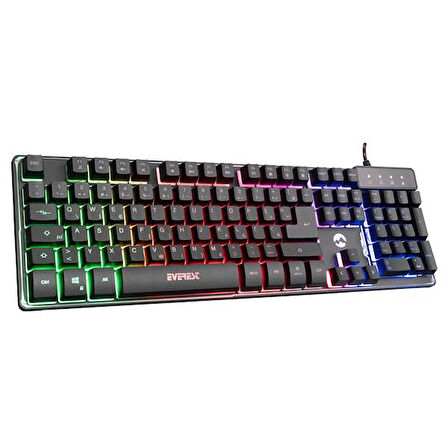 EVEREST KB-GX9 Siyah USB Gökkuşağı Renkli Aydınlatmalı LC Layout Standart Gaming Klavye
