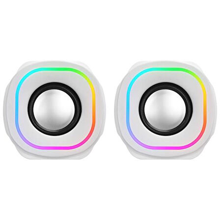 MIKADO MD-180 2.0 3W*2 Beyaz RGB Aydınlatmalı USB + 3.5mm USB 5V Speaker Hoparlör