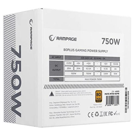 RAMPAGE 750W 80+ BRONZE MATE M750-80PB TAM MODÜLER POWER SUPPLY BEYAZ