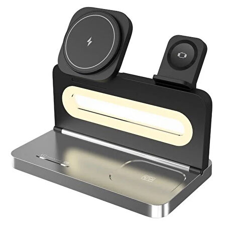 S-LINK SW-CWF120 Telefon Kulaklık Akıllı Saat 15W 3 'in 1 Magsafe Siyah Kablosuz Şarj Cihazı