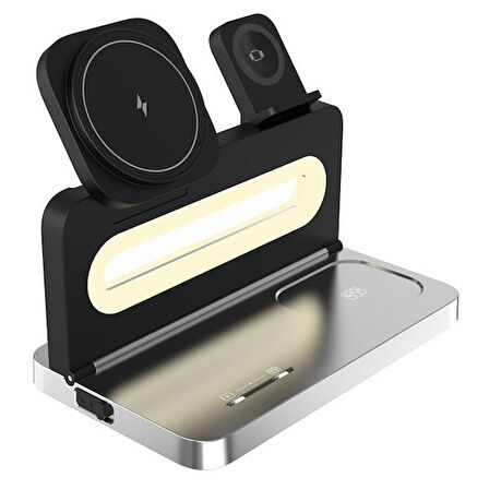 S-LINK SW-CWF120 Telefon Kulaklık Akıllı Saat 15W 3 'in 1 Magsafe Siyah Kablosuz Şarj Cihazı