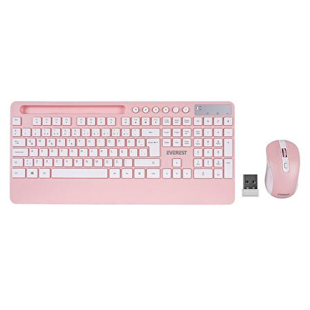 Everest KM-9676 Kablosuz Beyaz/Pempe Multimedya Tablet-Telefon Standlı Klavye + Mouse Set